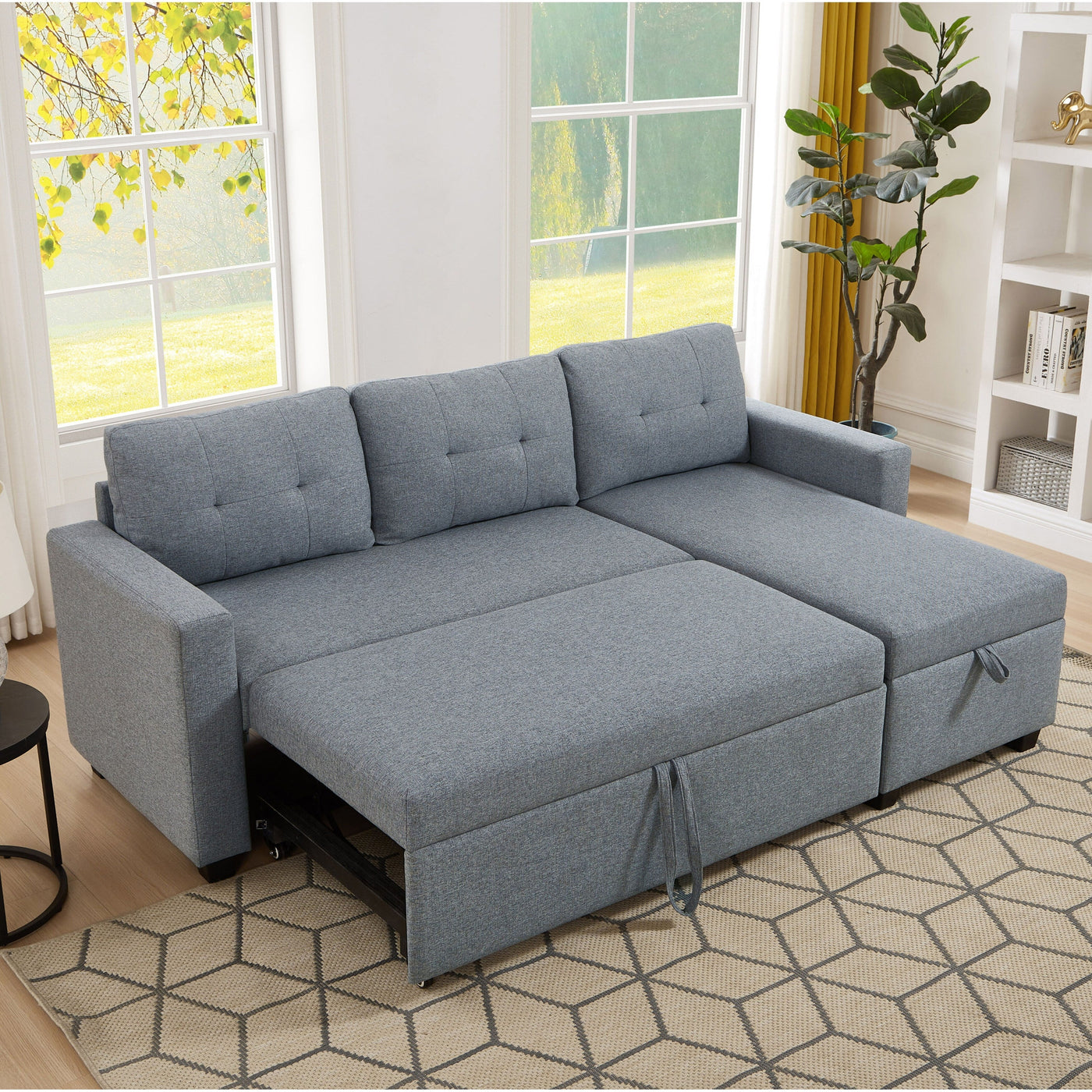 Grey 81.5'' Linen Convertible Sleeper Sofa with Reversible Storage Chaise