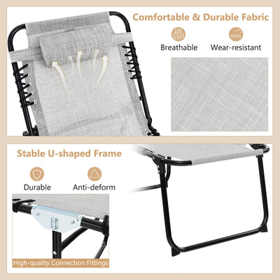 Gymax Folding Beach Lounger Chaise Lounge Chair w/ Pillow 4-Level