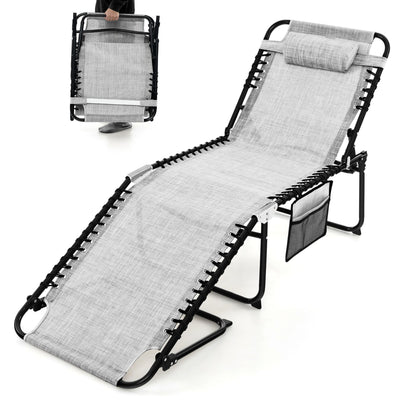 Gymax Folding Beach Lounger Chaise Lounge Chair w/ Pillow 4-Level