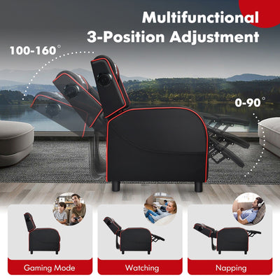 Gymax Massage Gaming Recliner Chair PU Leather Single Recliner Sofa