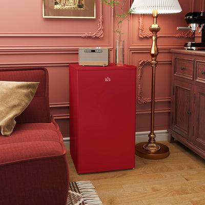 HOMCOM 3.2 Cu.Ft Mini Fridge with Freezer, Single Door Compact Refrigerator with Adjustable Thermostat for Bedroom