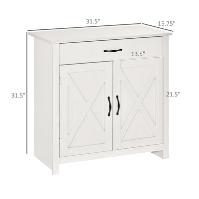 HOMCOM 32 Farmhouse Barn Door Style Sideboard Cabinet,Buffet Storage Cabinet Coffee Bar for Living Room or Entryway