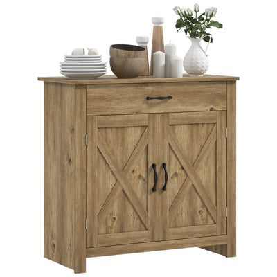 HOMCOM 32 Farmhouse Barn Door Style Sideboard Cabinet,Buffet Storage Cabinet Coffee Bar for Living Room or Entryway