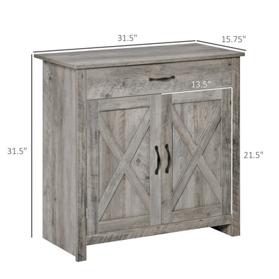 HOMCOM 32 Farmhouse Barn Door Style Sideboard Cabinet,Buffet Storage Cabinet Coffee Bar for Living Room or Entryway