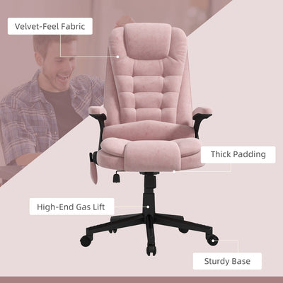 HOMCOM 6 Point Vibrating Massage Office Chair with Heat, Velvet High Back Executive Office Chair with Reclining Backrest