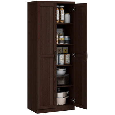 HOMCOM 63 2-Door Kitchen Pantry, Freestanding Storage Cabinet with 5-tier Shelving and 2 Adjustable Shelves for Dining Room