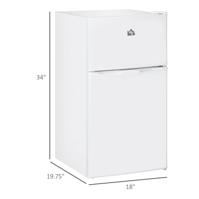 HOMCOM Double Door Mini Fridge with Freezer, 3.2 Cu.Ft Compact Refrigerator with Adjustable Shelf, Adjustable Thermostat