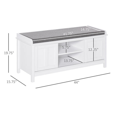 HOMCOM Entryway Shoe Bench Storage Ottoman with Adjustable Shelving, 6 Compartments, and Padded Seat, White/Grey