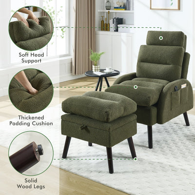 HOMYKA Accent Lounge Chair with Adjustable Backrest Storage Ottoman