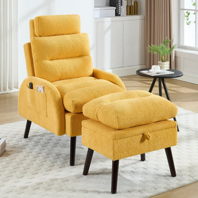 HOMYKA Accent Lounge Chair with Adjustable Backrest Storage Ottoman
