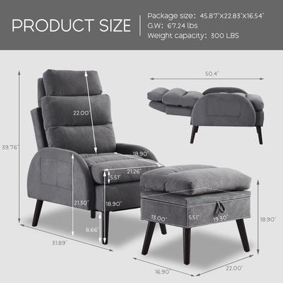 HOMYKA Accent Lounge Chair with Adjustable Backrest Storage Ottoman