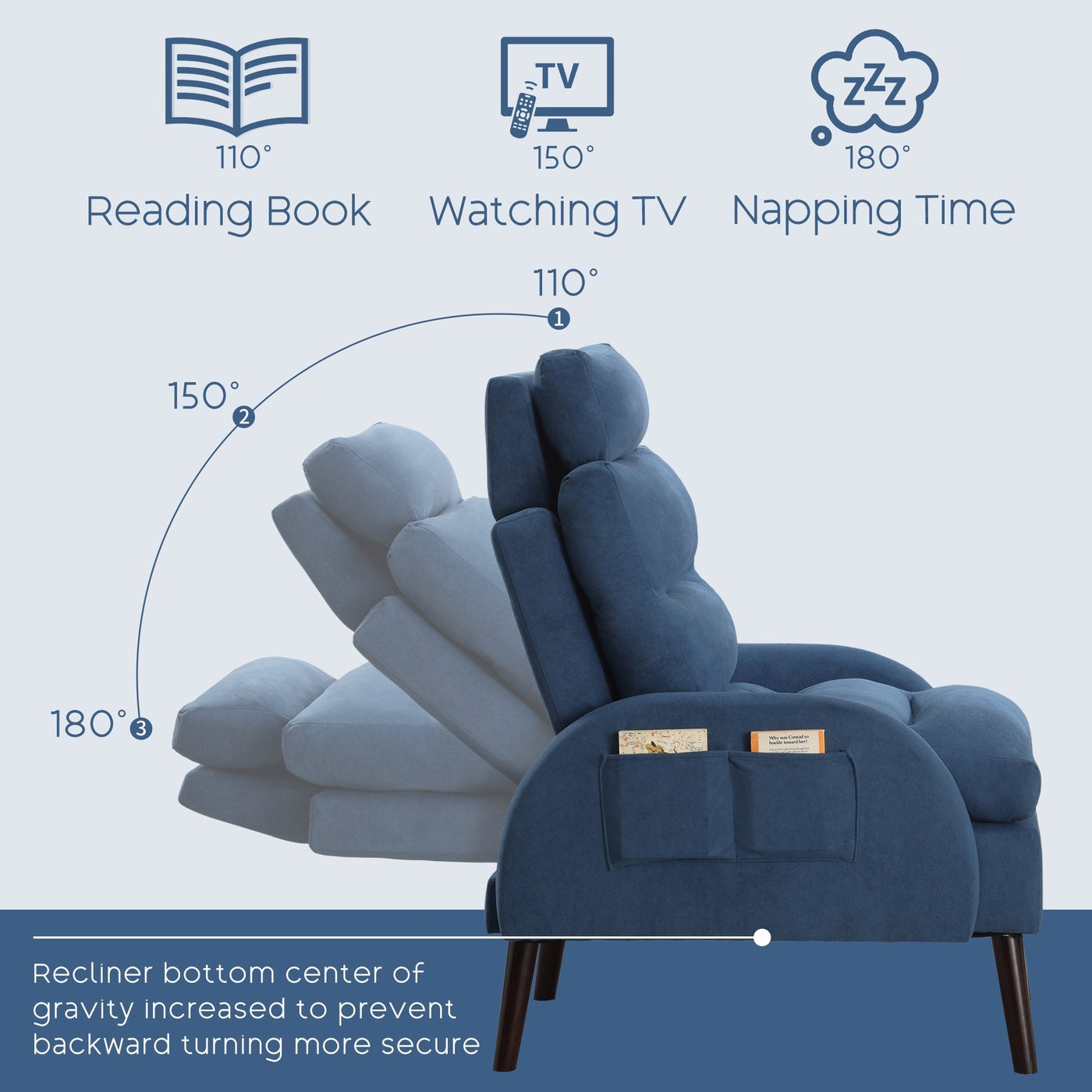 HOMYKA Accent Lounge Chair with Adjustable Backrest Storage Ottoman