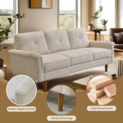 HOOOWOOO Mid-Century 3-Seat Upholstered Sofa with Wood Legs for Living Room