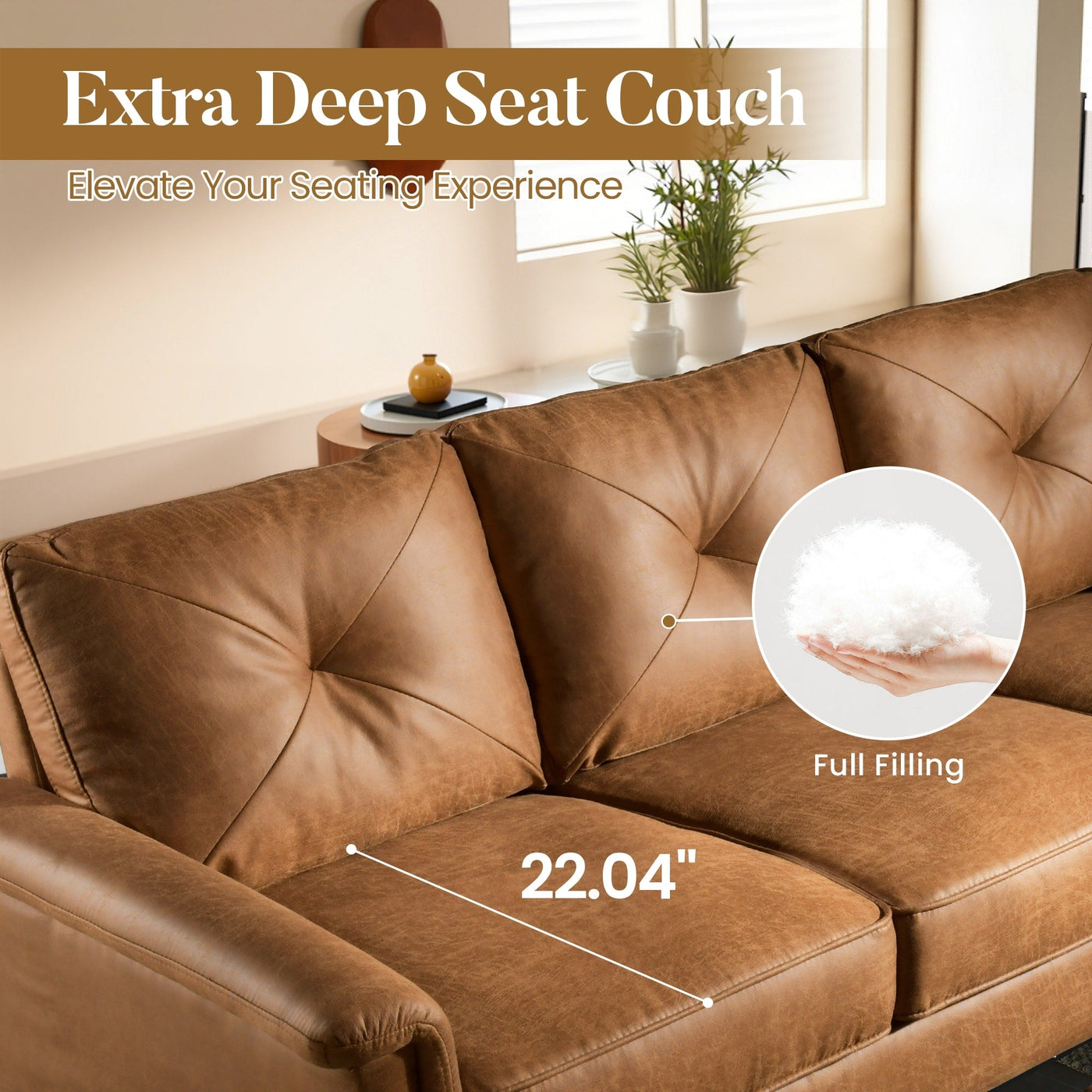 HOOOWOOO Mid-Century 3-Seat Upholstered Sofa with Wood Legs for Living Room