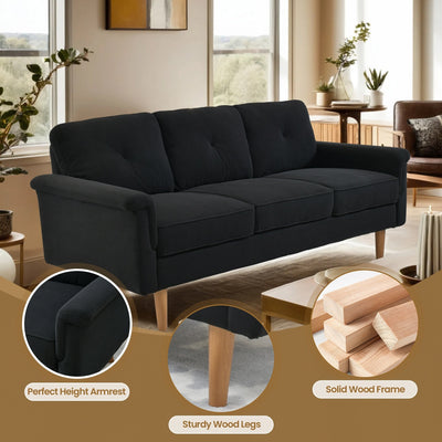 HOOOWOOO Mid-Century 3-Seat Upholstered Sofa with Wood Legs for Living Room