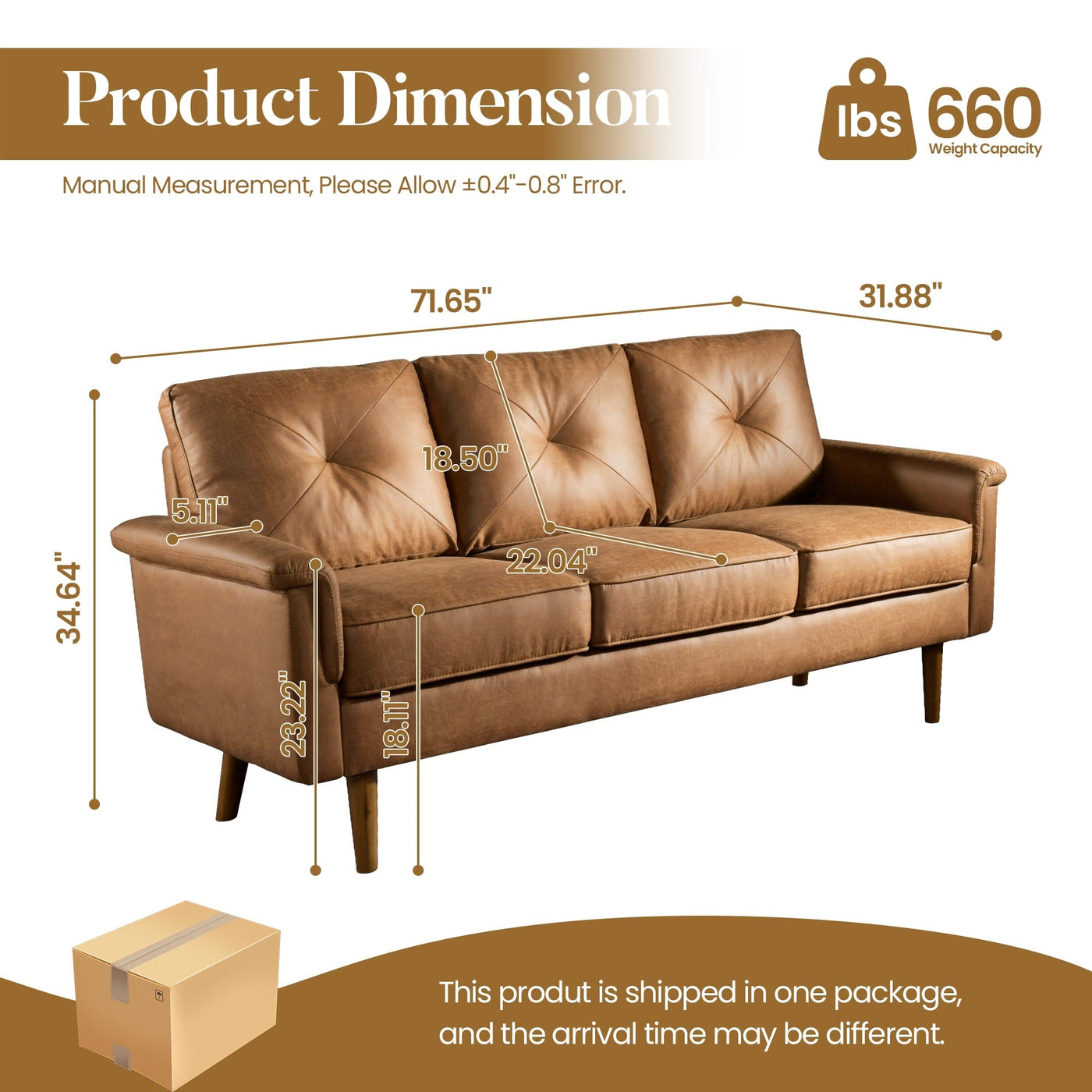 HOOOWOOO Mid-Century 3-Seat Upholstered Sofa with Wood Legs for Living Room