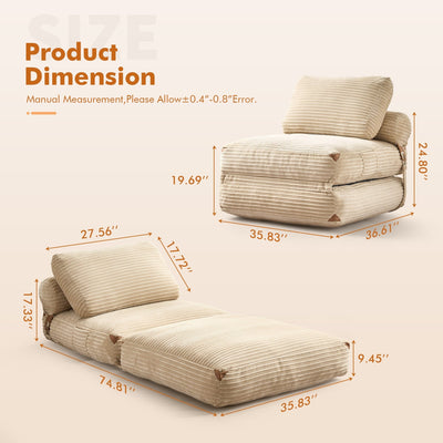 HOOOWOOO Modern Corduroy Fabric Folding Sofa Couch