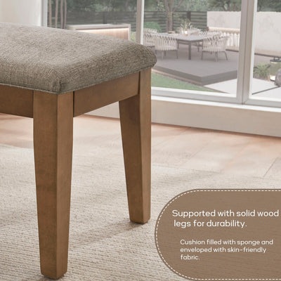 Upholstered Fabric Entryway Bench, Bedroom Bench for End of Bed Beige, Solid Wood 44-inch