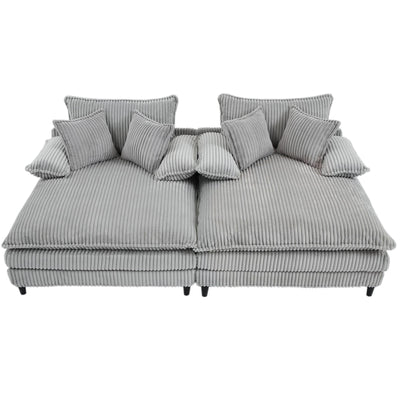 Harmonia 109 W Oversized Corduroy Sofa Bed, Deep Seat Double Lounge Chaise with 4 Pillows