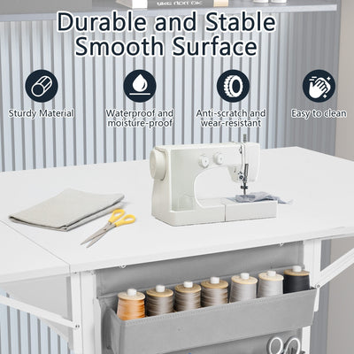 Height Adjustable Craft Table with Storage Shelves, Mobile Folding Cutting Table for Home Office Sewing Room Craft Room