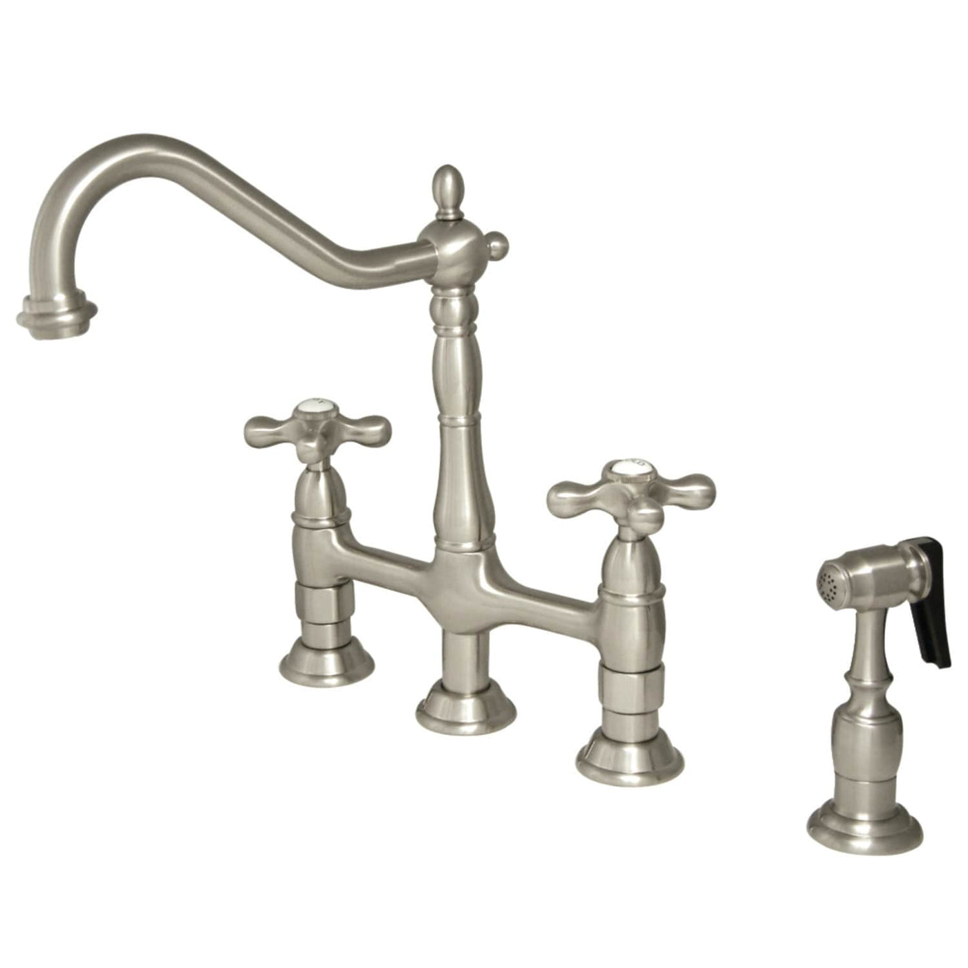 Heritage Bridge Kitchen Faucet with Brass Sprayer