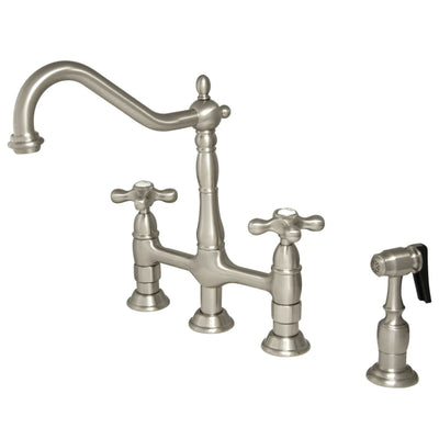 Heritage Bridge Kitchen Faucet with Brass Sprayer