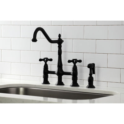 Heritage Bridge Kitchen Faucet with Brass Sprayer