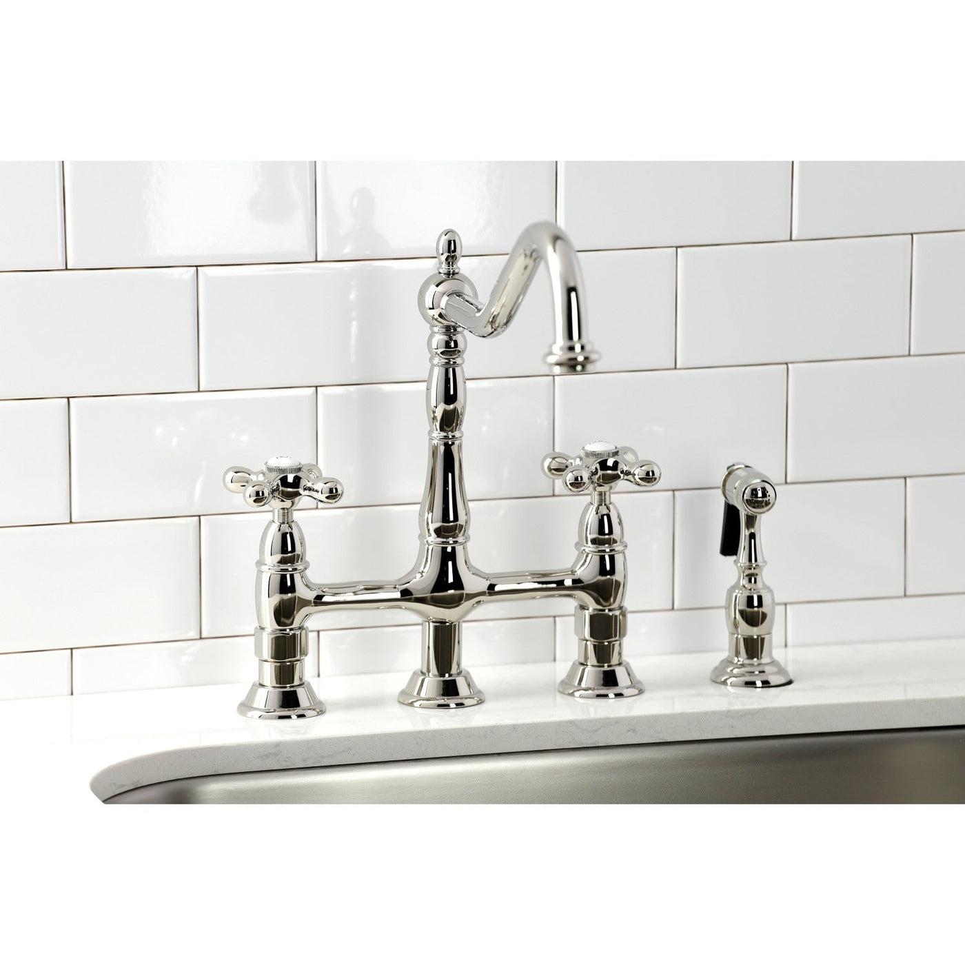 Heritage Bridge Kitchen Faucet with Brass Sprayer