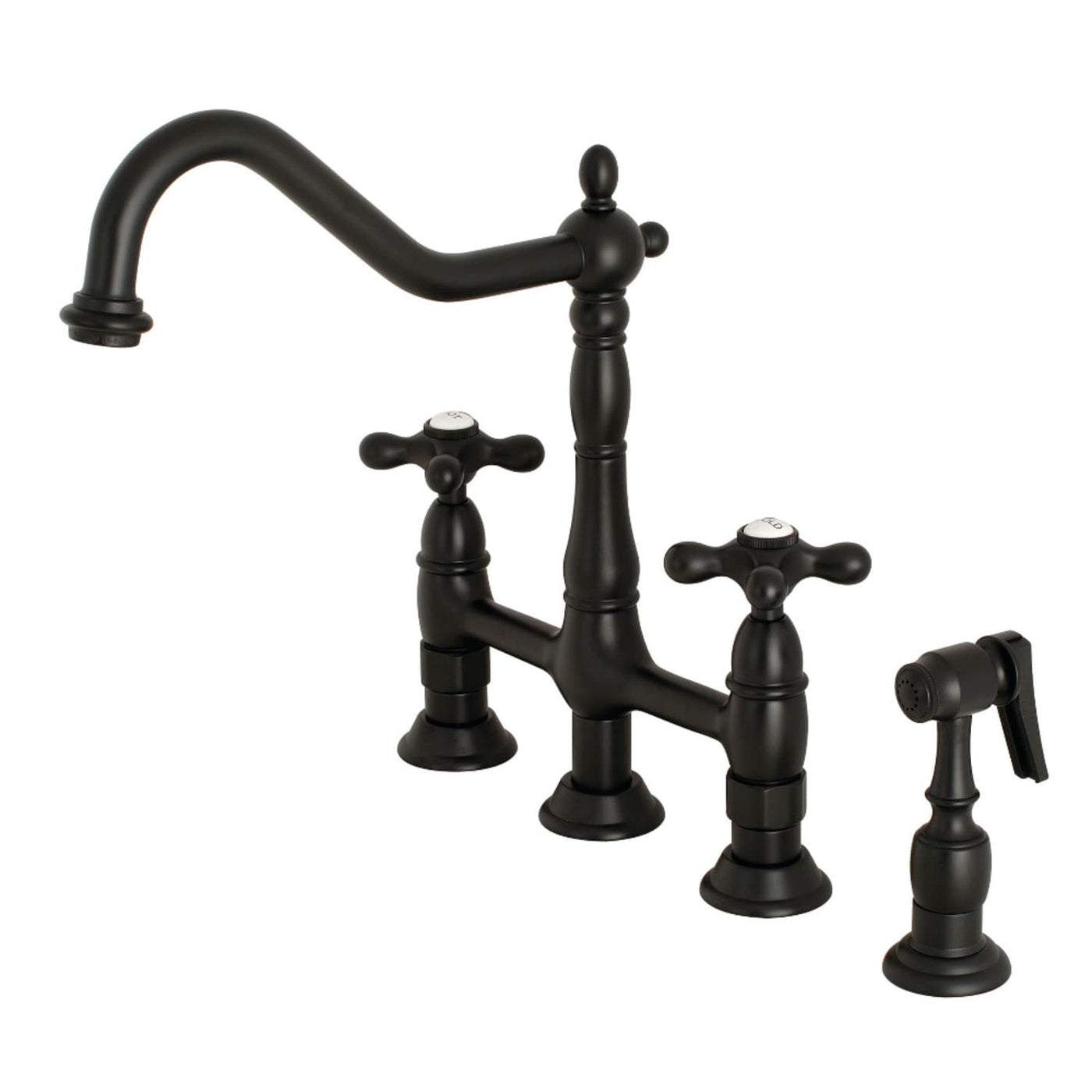 Heritage Bridge Kitchen Faucet with Brass Sprayer
