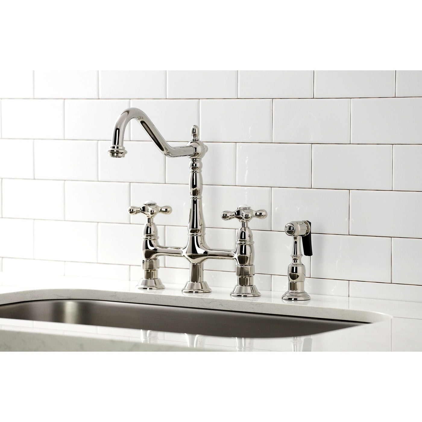 Heritage Bridge Kitchen Faucet with Brass Sprayer