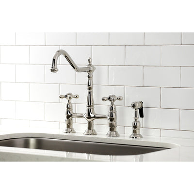 Heritage Bridge Kitchen Faucet with Brass Sprayer