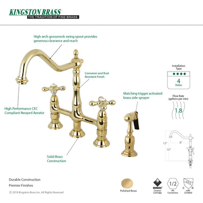 Heritage Bridge Kitchen Faucet with Brass Sprayer