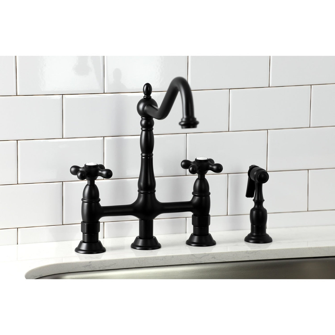 Heritage Bridge Kitchen Faucet with Brass Sprayer