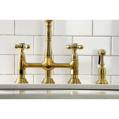 Heritage Bridge Kitchen Faucet with Brass Sprayer