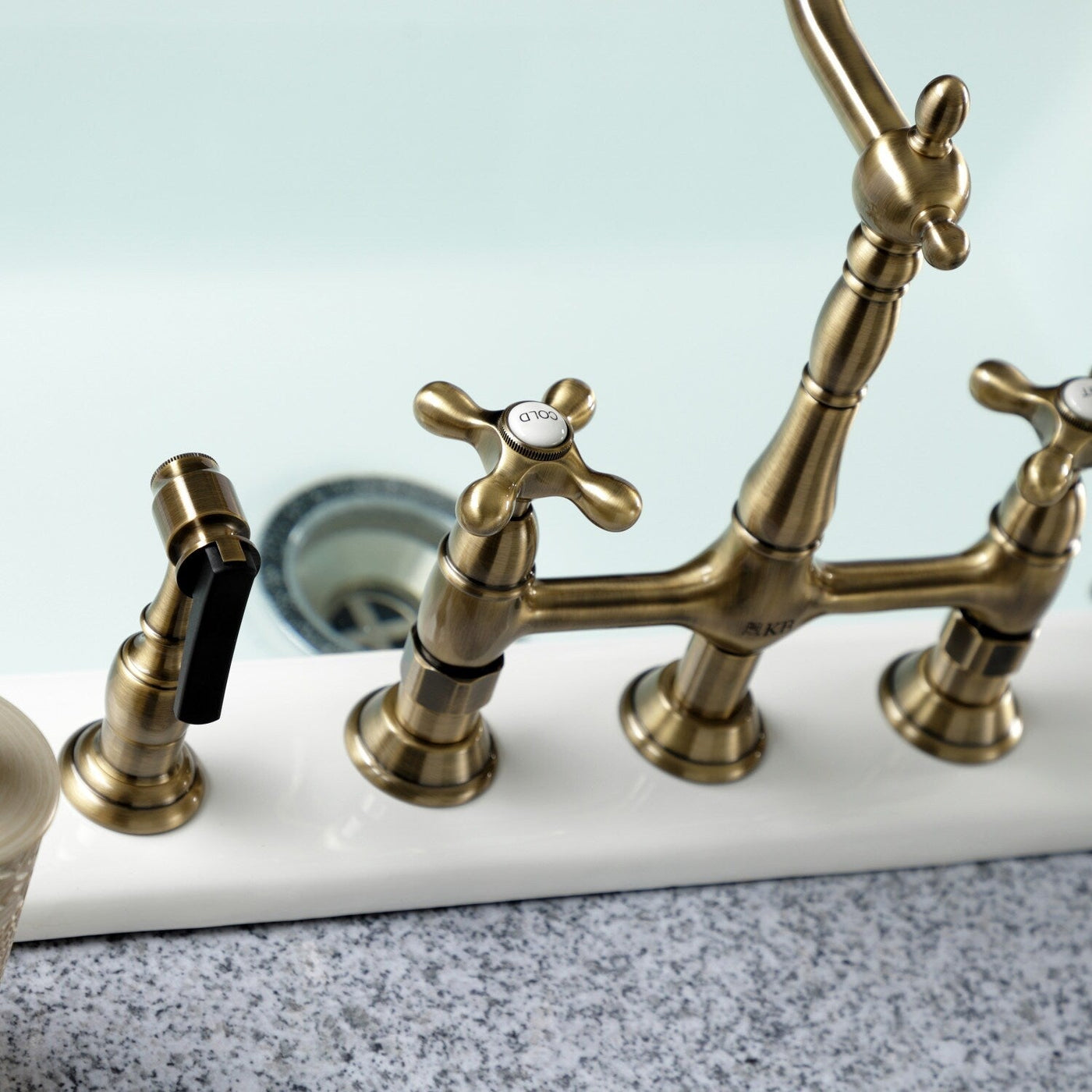 Heritage Bridge Kitchen Faucet with Brass Sprayer