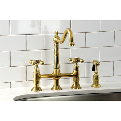Heritage Bridge Kitchen Faucet with Brass Sprayer