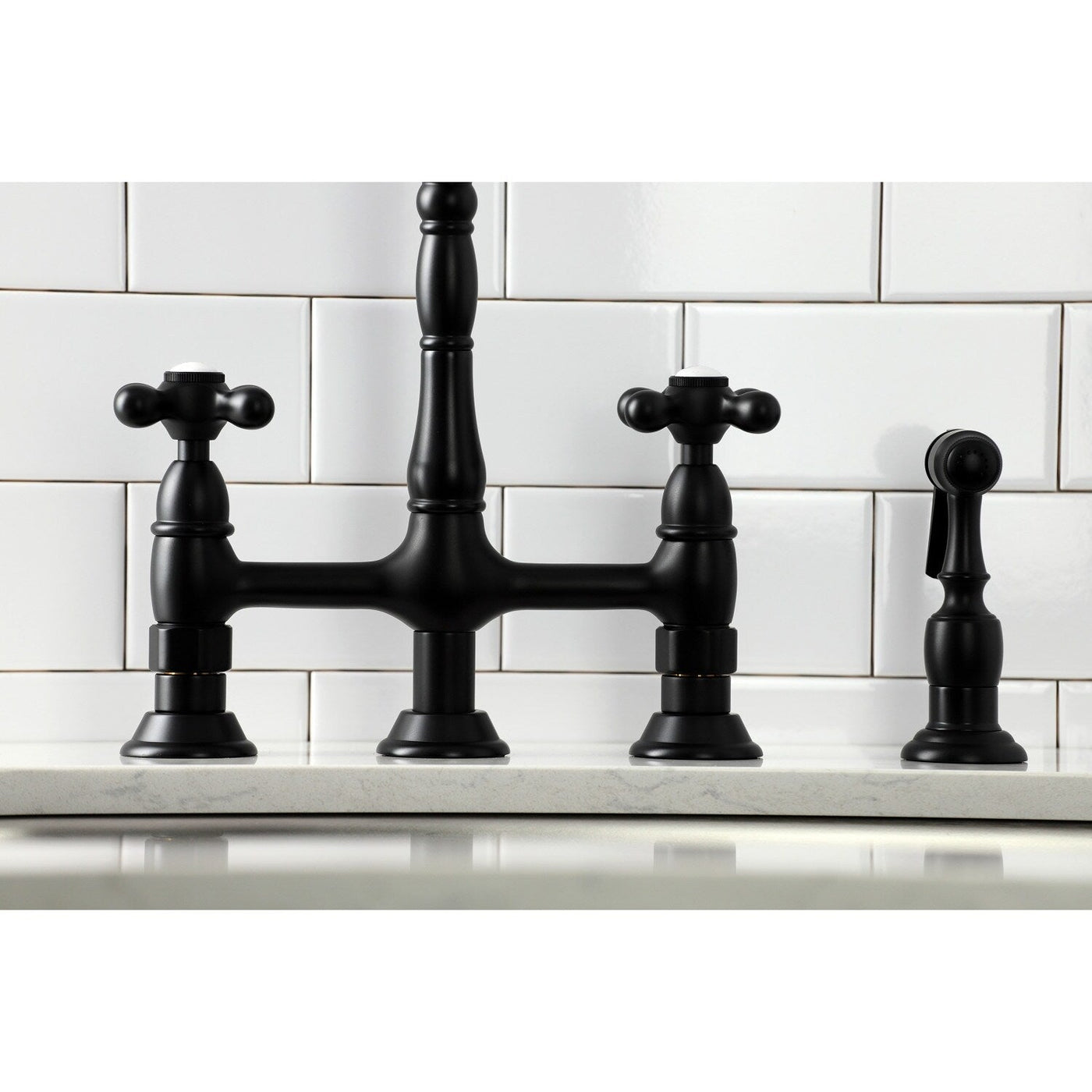 Heritage Bridge Kitchen Faucet with Brass Sprayer
