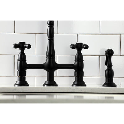Heritage Bridge Kitchen Faucet with Brass Sprayer