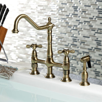 Heritage Bridge Kitchen Faucet with Brass Sprayer