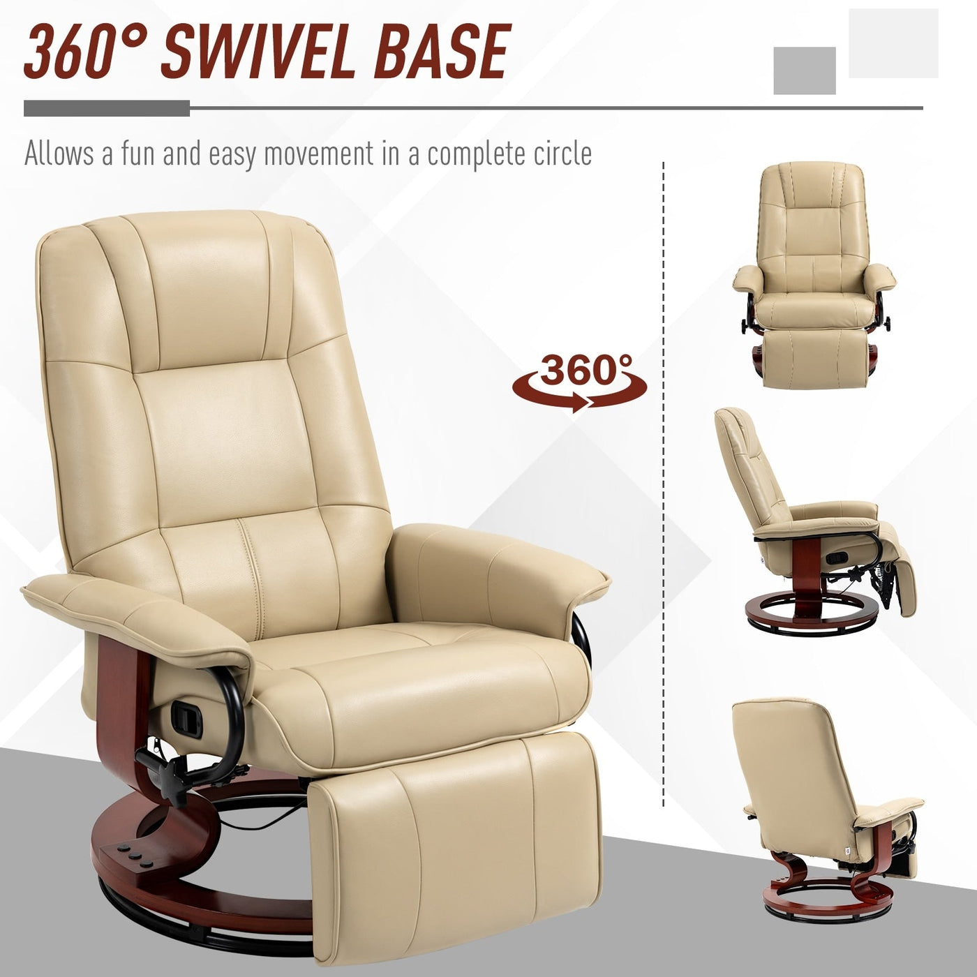 HomCom Faux Leather Adjustable Manual Swivel Base Recliner Chair with Comfortable and Relaxing Footrest