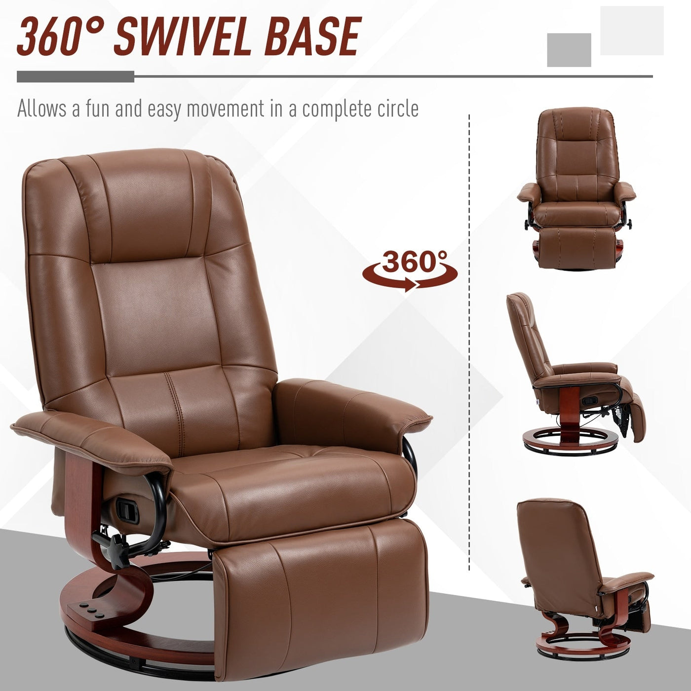HomCom Faux Leather Adjustable Manual Swivel Base Recliner Chair with Comfortable and Relaxing Footrest