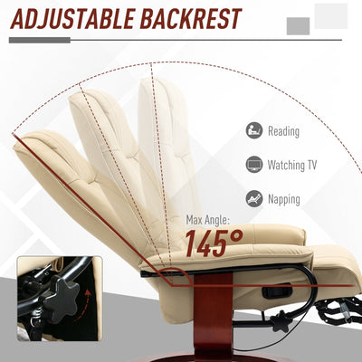 HomCom Faux Leather Adjustable Manual Swivel Base Recliner Chair with Comfortable and Relaxing Footrest