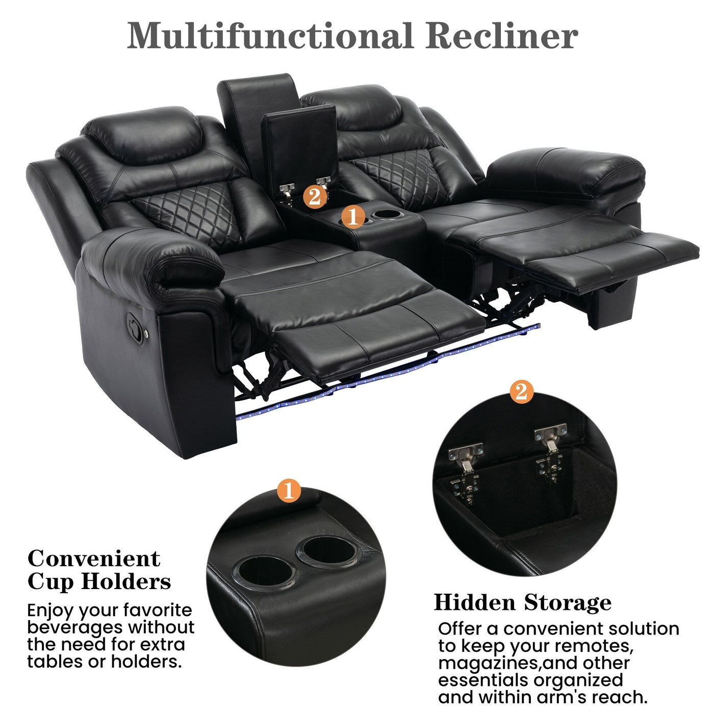 Home Theater Seating Manual Recliner Loveseat with Hide-Away Storage