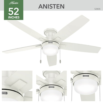 Hunter 52 Anisten Low Profile Ceiling Fan with LED Light and Pull Chain - Modern, Contemporary, Transitional