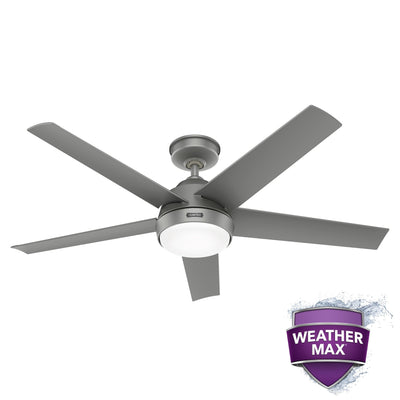 Hunter 52 Skyflow Outdoor Ceiling Fan w/ LED Light Kit, Wall Control - Coastal Modern Contemporary - WeatherMax - WET-RATED!