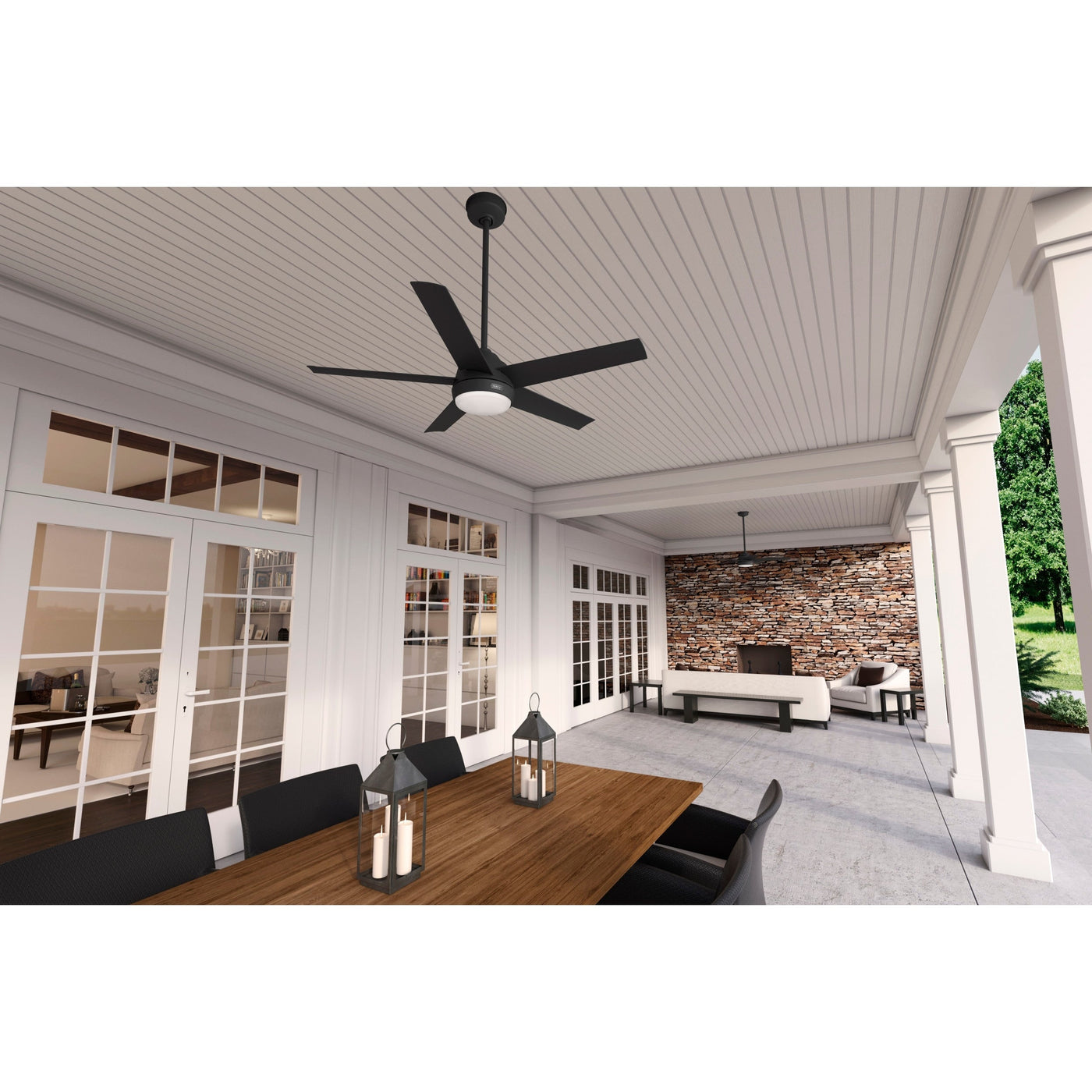 Hunter 52 Skyflow Outdoor Ceiling Fan w/ LED Light Kit, Wall Control - Coastal Modern Contemporary - WeatherMax - WET-RATED!
