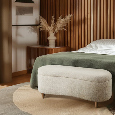 INK IVY Bailey Boucle-Style Curved Storage Accent Bench