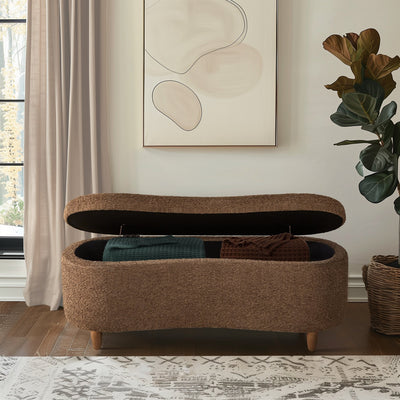 INK IVY Bailey Boucle-Style Curved Storage Accent Bench