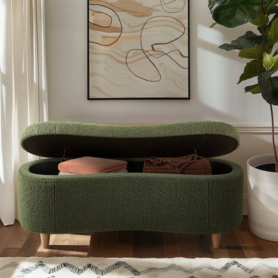 INK IVY Bailey Boucle-Style Curved Storage Accent Bench