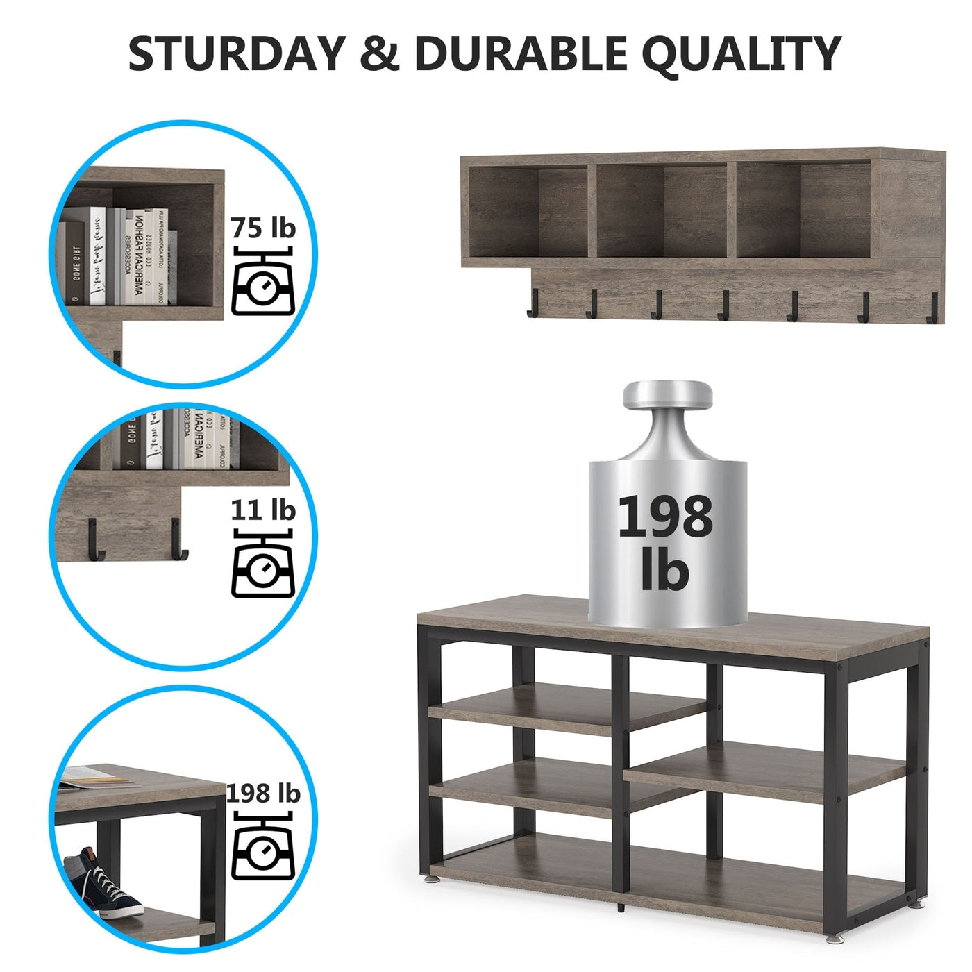 Entryway Coat Rack Shoe Bench Set, Industrial Hall Tree Coat Shoe Rack